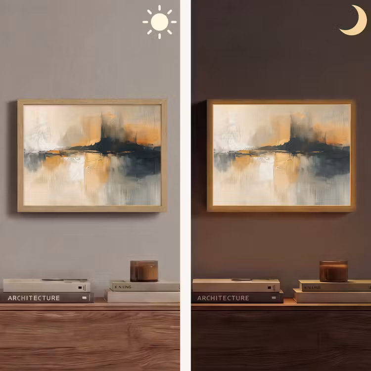 Modern - Abstract - Goud - Zwart Light Box met batterij (Wandlamp) middel -sfeer3