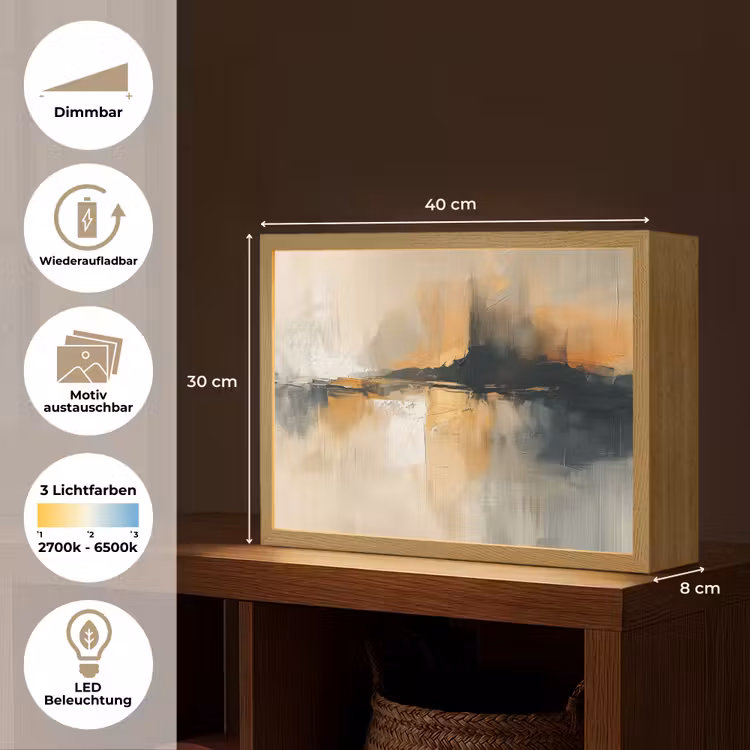 Modern - Abstract - Goud - Zwart Light Box met batterij (Wandlamp) middel -USP_websiteoverzichtDE