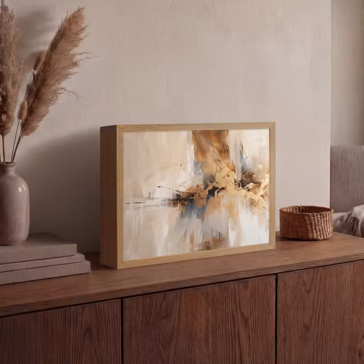 Modern - Bruin - Abstract - Beige Light Box met batterij (Wandlamp) middel -sfeer2