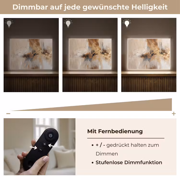 Modern - Bruin - Abstract - Beige Light Box met batterij (Wandlamp) middel -USP_dimbaarDE