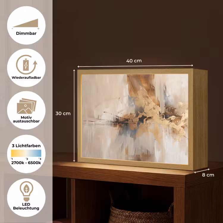 Modern - Bruin - Abstract - Beige Light Box met batterij (Wandlamp) middel -USP_websiteoverzichtDE