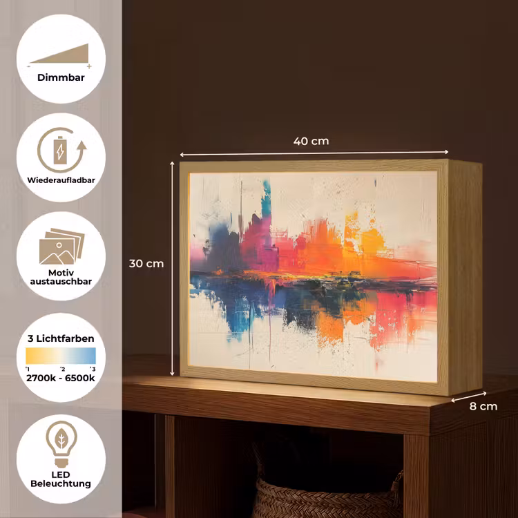 Modern - Verf - Kunst - Kleurrijk Light Box met batterij (Wandlamp) middel -USP_websiteoverzichtDE
