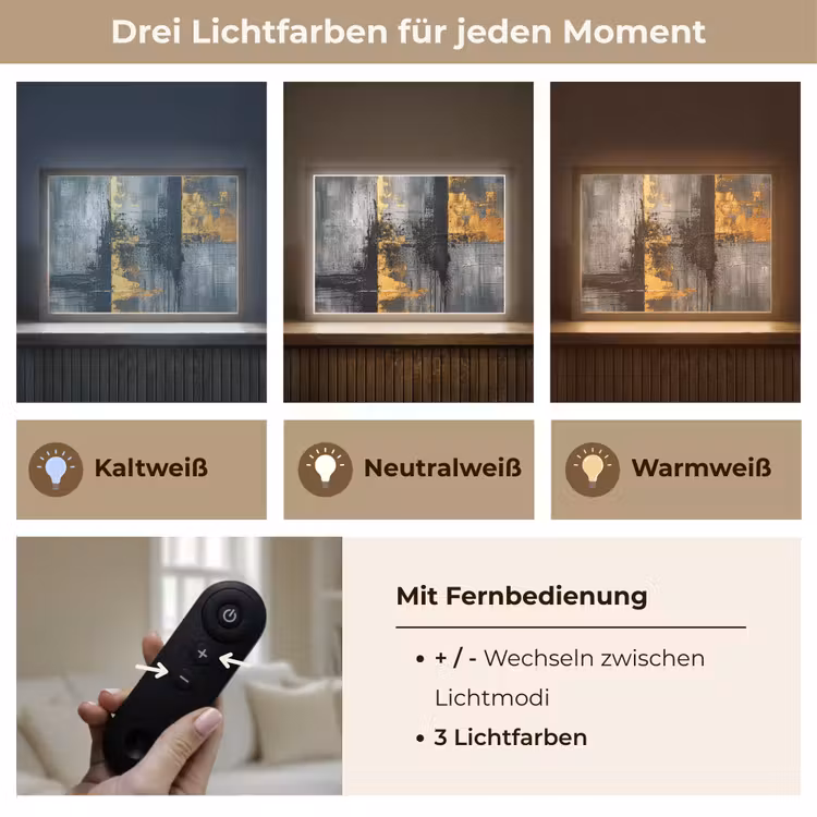 Modern - Goud - Grijs - Patroon Light Box met batterij (Wandlamp) middel -USP_lichtkleurDE