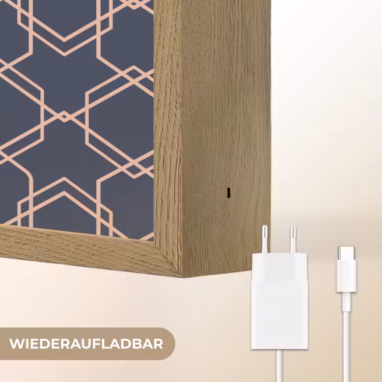 Modern - Patroon - Donkerblauw - Roze Light Box met batterij (Wandlamp) middel 907 -USP_websiteoplaadbaarDE