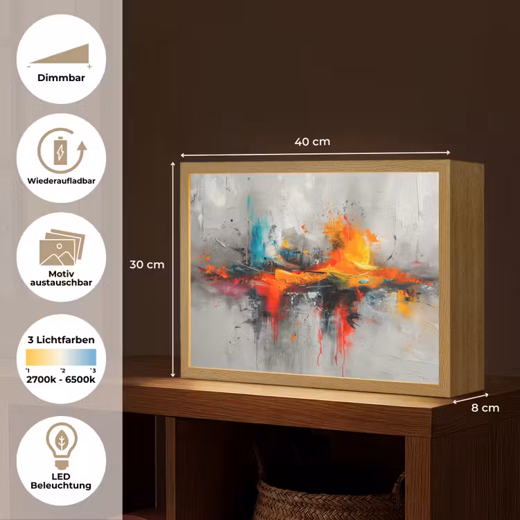 Modern - Oranje - Grijs - Kunst Light Box met batterij (Wandlamp) middel -USP_websiteoverzichtDE