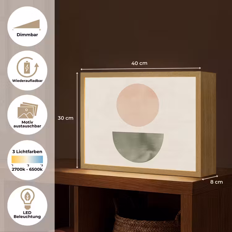 Modern - Roze - Groen - Natuur - Geometrisch - Vormen Light Box met batterij (Wandlamp) middel -USP_websiteoverzichtDE