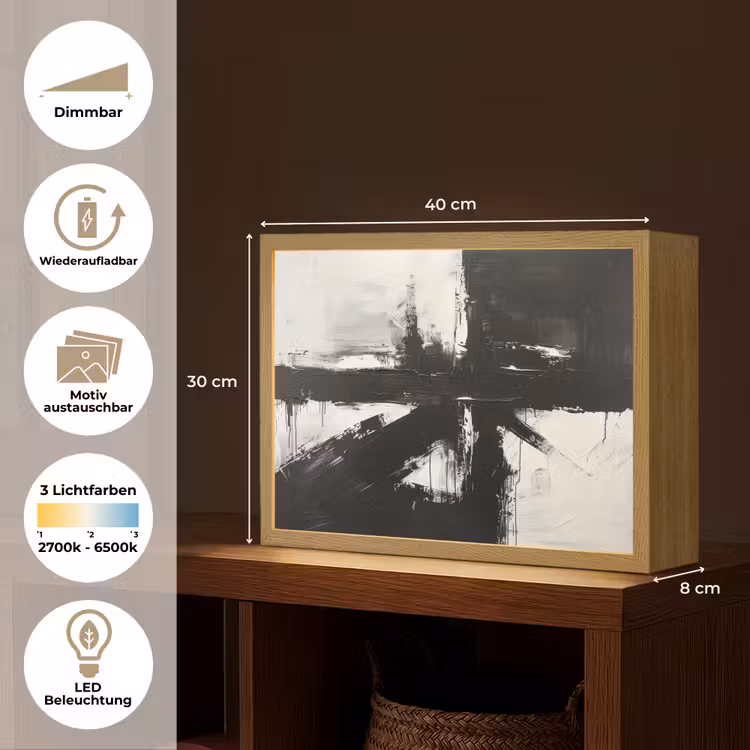 Modern - Zwart wit - Abstract - Kunst Light Box met batterij (Wandlamp) middel -USP_websiteoverzichtDE