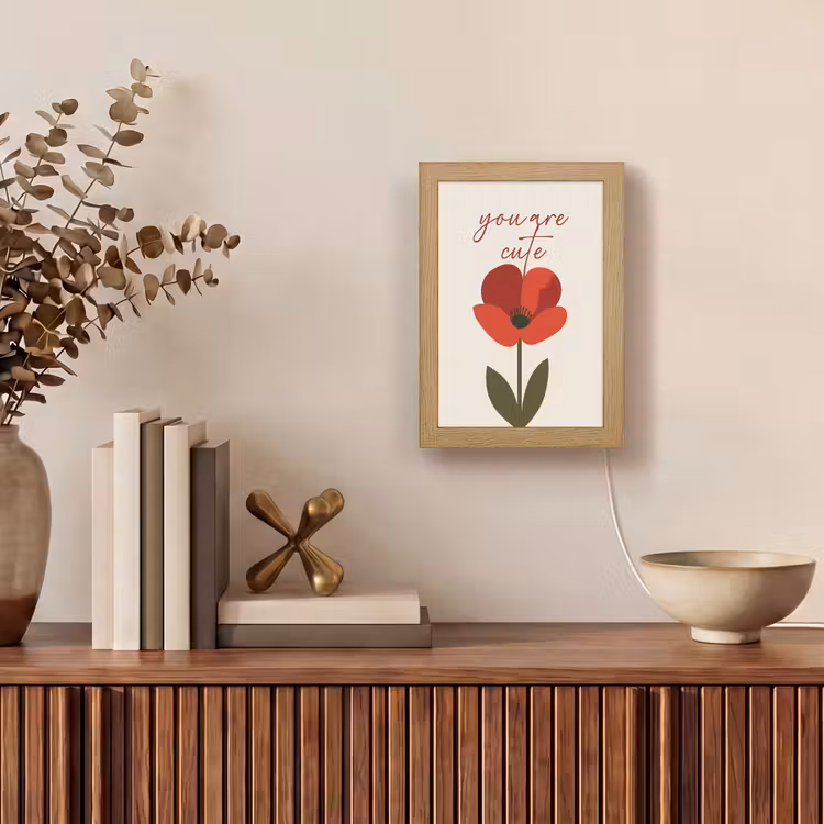 Klaproos - Bloem - Rood - Valentijn Light Box met kabel (Wandlamp) klein -sfeer2