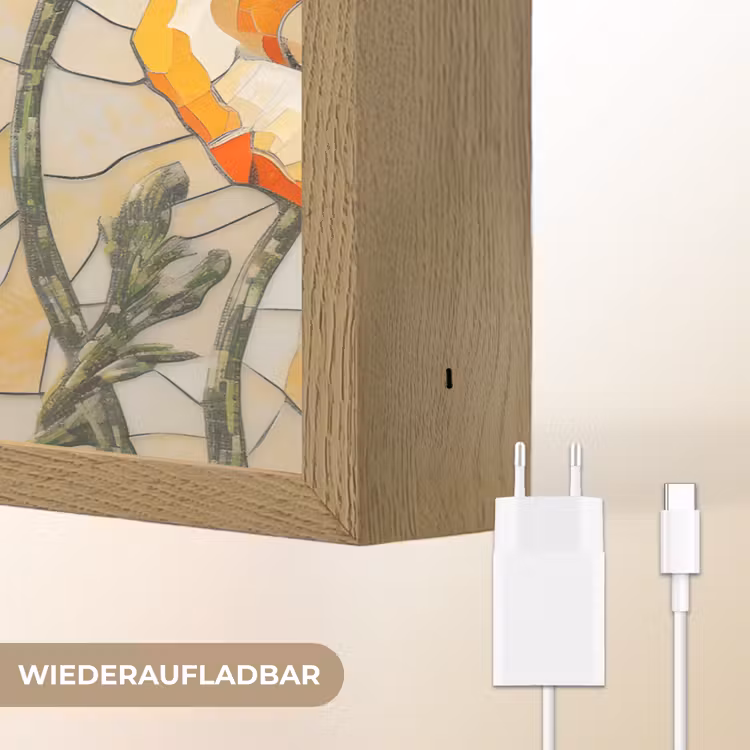 Klaprozen - Oranje - Mozaïek - Bladeren Light Box met batterij (Wandlamp) middel -USP_websiteoplaadbaarDE