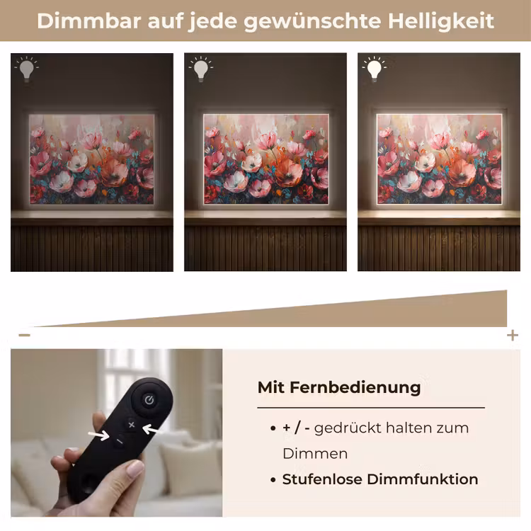 Klaprozen - Roze - Bloemen - Botanisch - Kunst Light Box met batterij (Wandlamp) middel -USP_dimbaarDE