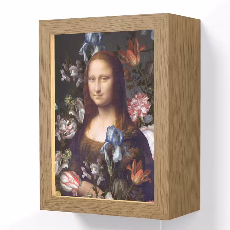 Mona Lisa - Leonardo da Vinci - Bloemen Light Box met kabel (Wandlamp) klein -3d