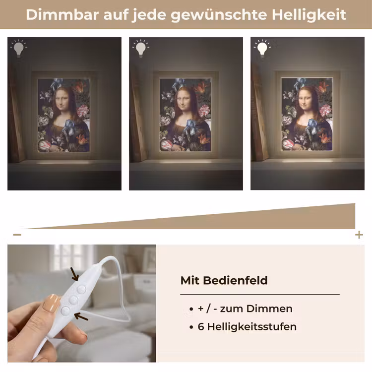 Mona Lisa - Leonardo da Vinci - Bloemen Light Box met kabel (Wandlamp) klein -USP_dimbaarDE