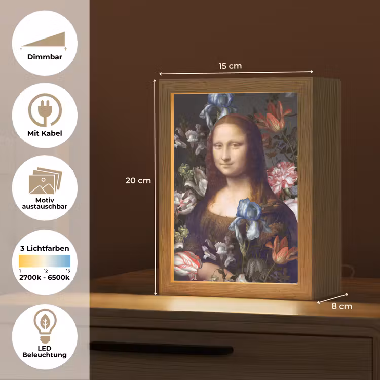 Mona Lisa - Leonardo da Vinci - Bloemen Light Box met kabel (Wandlamp) klein -USP_websiteoverzichtDE