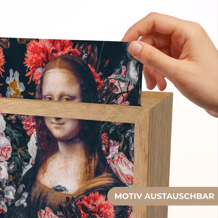 Mona Lisa - Leonardo da Vinci - Bloemen - Roze Light Box met kabel (Wandlamp) klein -USP_websiteprintDE