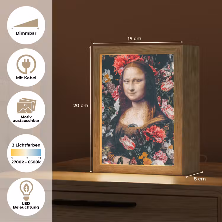Mona Lisa - Leonardo da Vinci - Bloemen - Roze Light Box met kabel (Wandlamp) klein -USP_websiteoverzichtDE