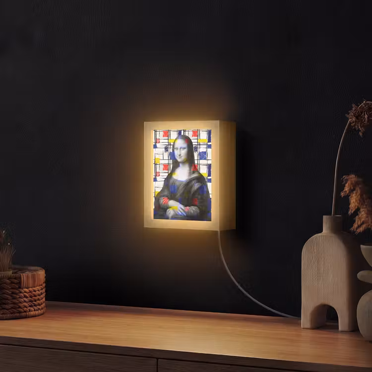 Mona Lisa - Mondriaan - Oude Meesters Light Box met kabel (Wandlamp) klein -sfeer1