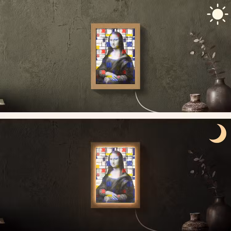 Mona Lisa - Mondriaan - Oude Meesters Light Box met kabel (Wandlamp) klein -sfeer3
