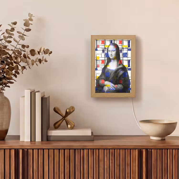 Mona Lisa - Mondriaan - Oude Meesters Light Box met kabel (Wandlamp) klein -sfeer2