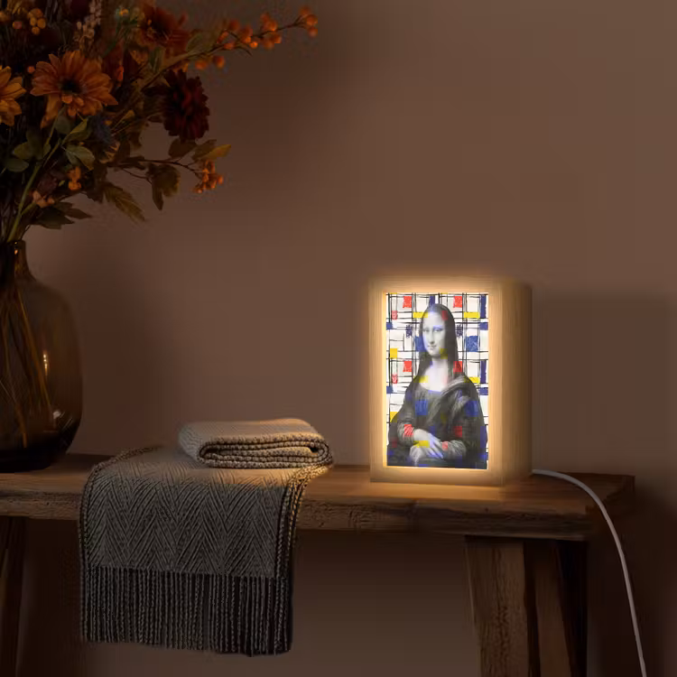 Mona Lisa - Mondriaan - Oude Meesters Light Box met kabel (Wandlamp) klein -sfeer4