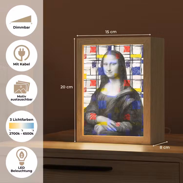 Mona Lisa - Mondriaan - Oude Meesters Light Box met kabel (Wandlamp) klein -USP_websiteoverzichtDE