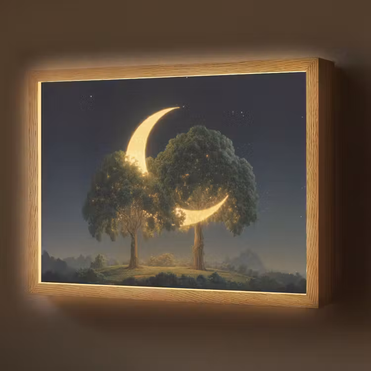 Maan - Bomen - Rust Light Box met batterij (Wandlamp) middel -z3d_website