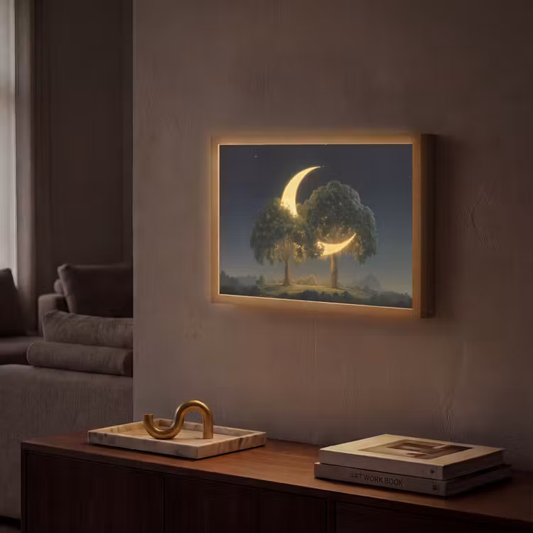 Maan - Bomen - Rust Light Box met batterij (Wandlamp) middel -sfeer1
