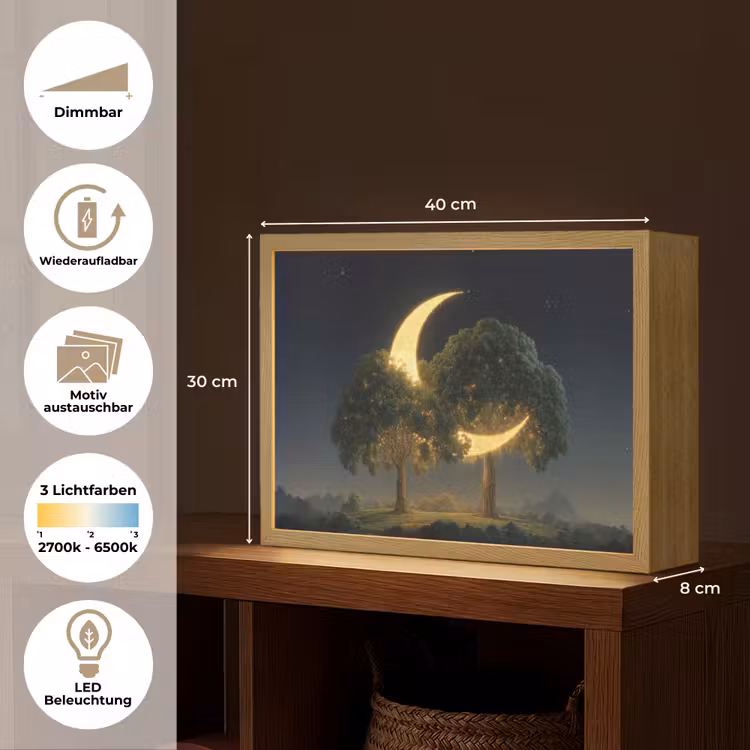 Maan - Bomen - Rust Light Box met batterij (Wandlamp) middel -USP_websiteoverzichtDE