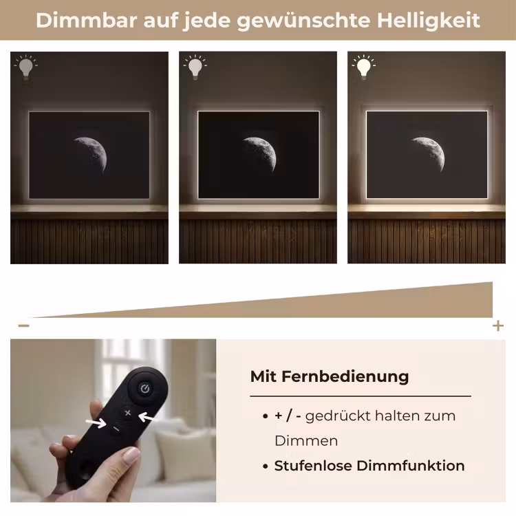 Maan - Hemel - Zwart - Schaduw Light Box met batterij (Wandlamp) middel -USP_dimbaarDE