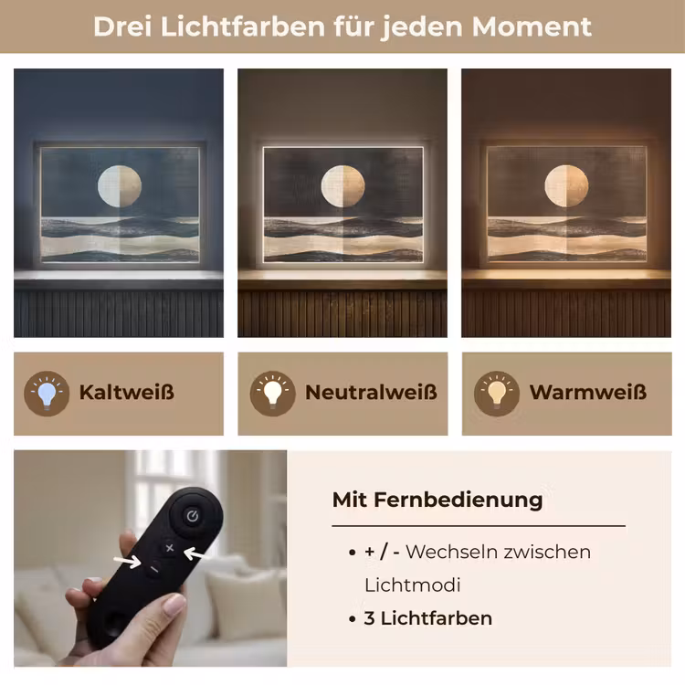 Maan - Cirkel - Goud Light Box met batterij (Wandlamp) middel -USP_lichtkleurDE