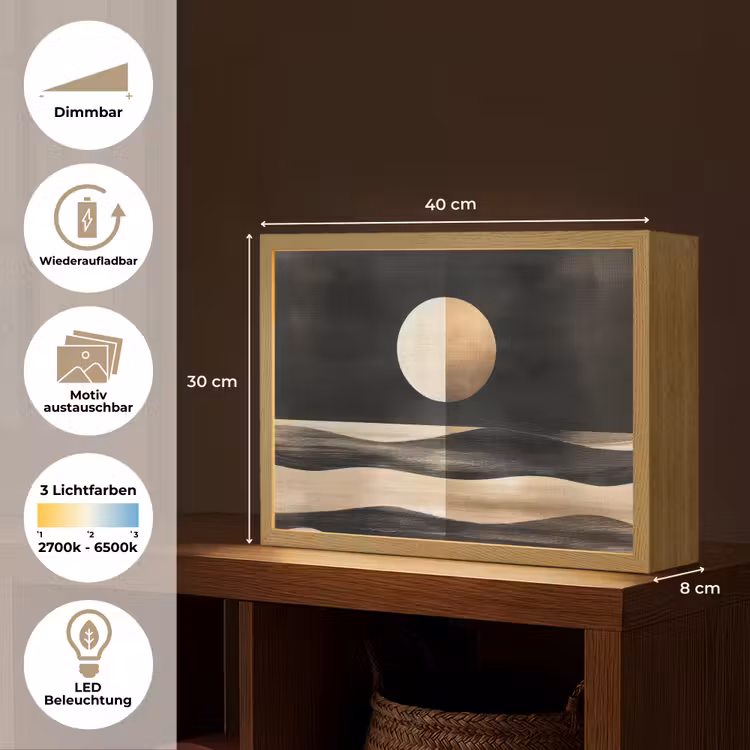 Maan - Cirkel - Goud Light Box met batterij (Wandlamp) middel -USP_websiteoverzichtDE