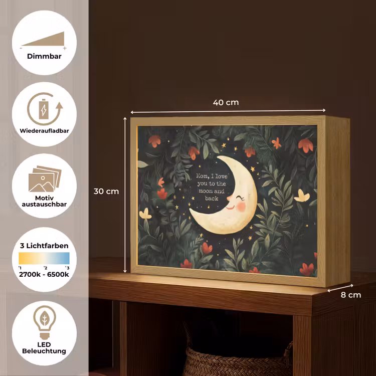 Maan - Quote - Bloemen - Sterren Light Box met batterij (Wandlamp) middel -USP_websiteoverzichtDE