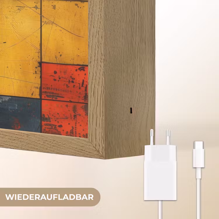 Mondriaan stijl - Kunst - Kleurrijk - Modern Light Box met batterij (Wandlamp) middel -USP_websiteoplaadbaarDE