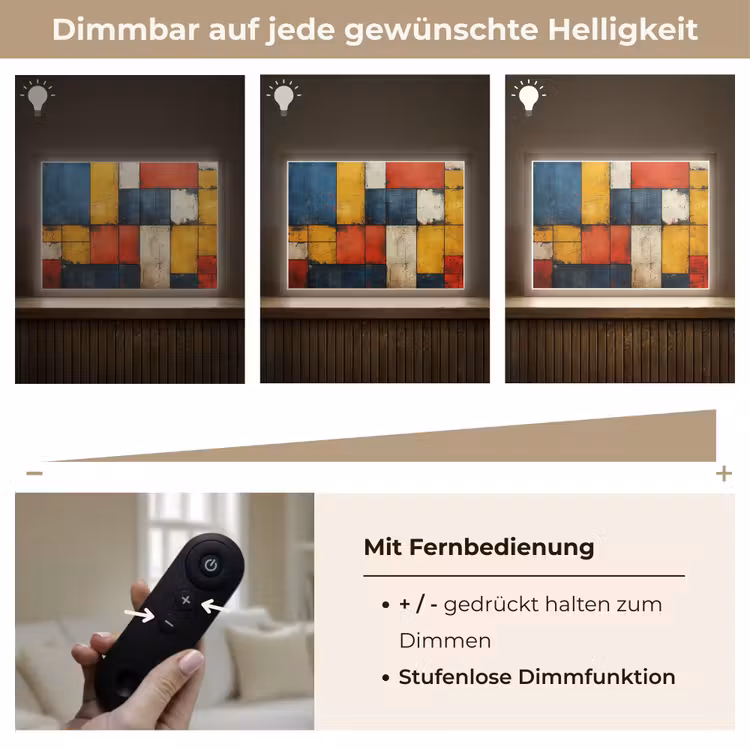 Mondriaan stijl - Kunst - Kleurrijk - Modern Light Box met batterij (Wandlamp) middel -USP_dimbaarDE