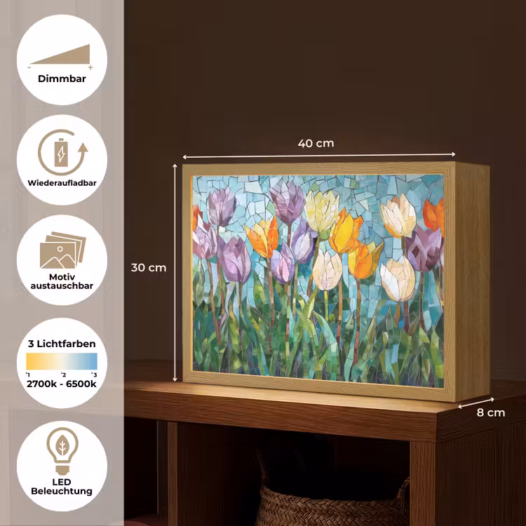 Mozaïek - Veld - Tulpen - Kleurrijk Light Box met batterij (Wandlamp) middel -USP_websiteoverzichtDE