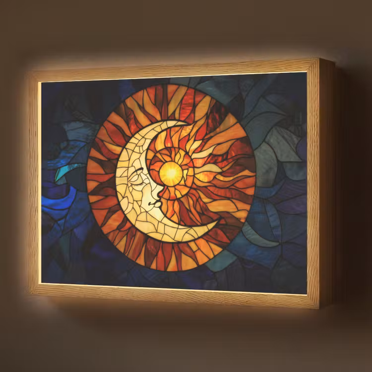 Mozaïek - Glas - Maan - Donkerblauw Light Box met batterij (Wandlamp) middel -z3d_website