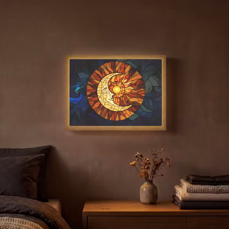 Mozaïek - Glas - Maan - Donkerblauw Light Box met batterij (Wandlamp) middel -sfeer4