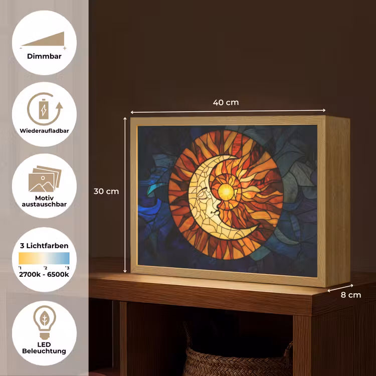 Mozaïek - Glas - Maan - Donkerblauw Light Box met batterij (Wandlamp) middel -USP_websiteoverzichtDE