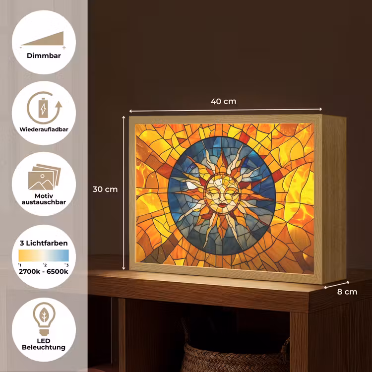 Mozaïek - Zon - Geel - Cirkel Light Box met batterij (Wandlamp) middel -USP_websiteoverzichtDE