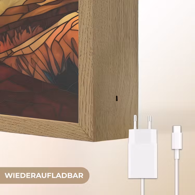Mozaïek - Zon - Landschap - Dorp Light Box met batterij (Wandlamp) middel -USP_websiteoplaadbaarDE
