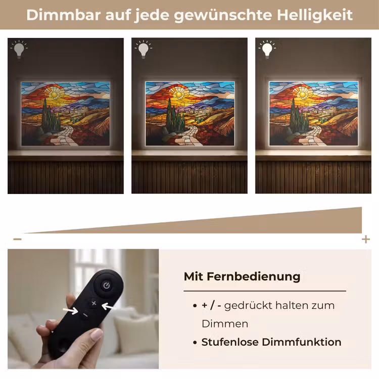 Mozaïek - Zon - Landschap - Dorp Light Box met batterij (Wandlamp) middel -USP_dimbaarDE