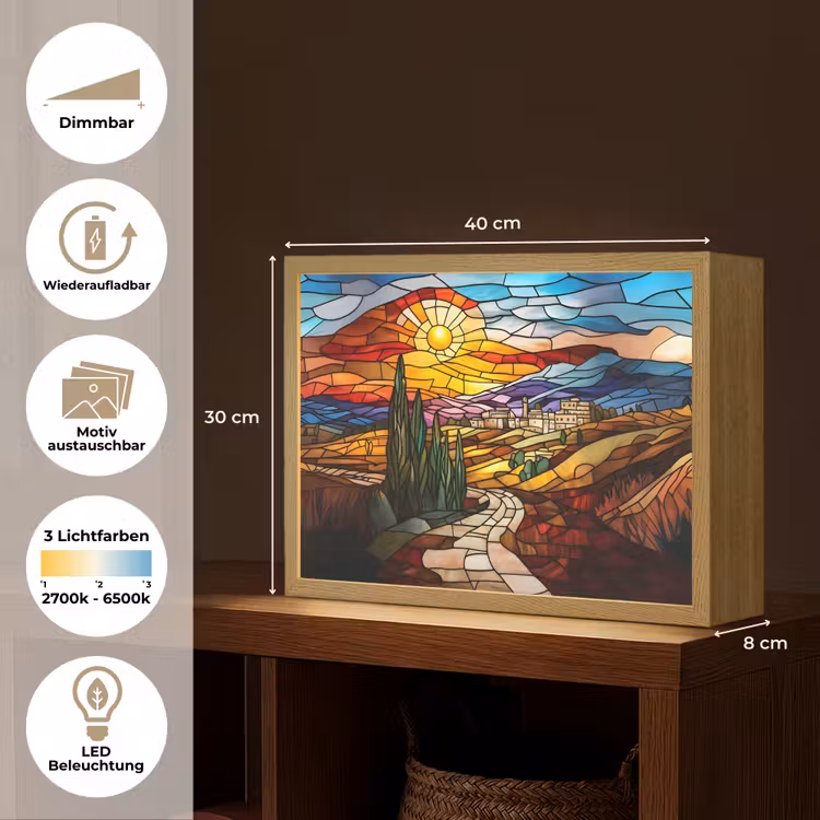 Mozaïek - Zon - Landschap - Dorp Light Box met batterij (Wandlamp) middel -USP_websiteoverzichtDE