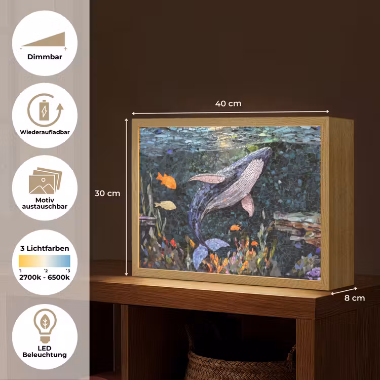 Mozaïek - Walvis - Koraal - Water Light Box met batterij (Wandlamp) middel -USP_websiteoverzichtDE