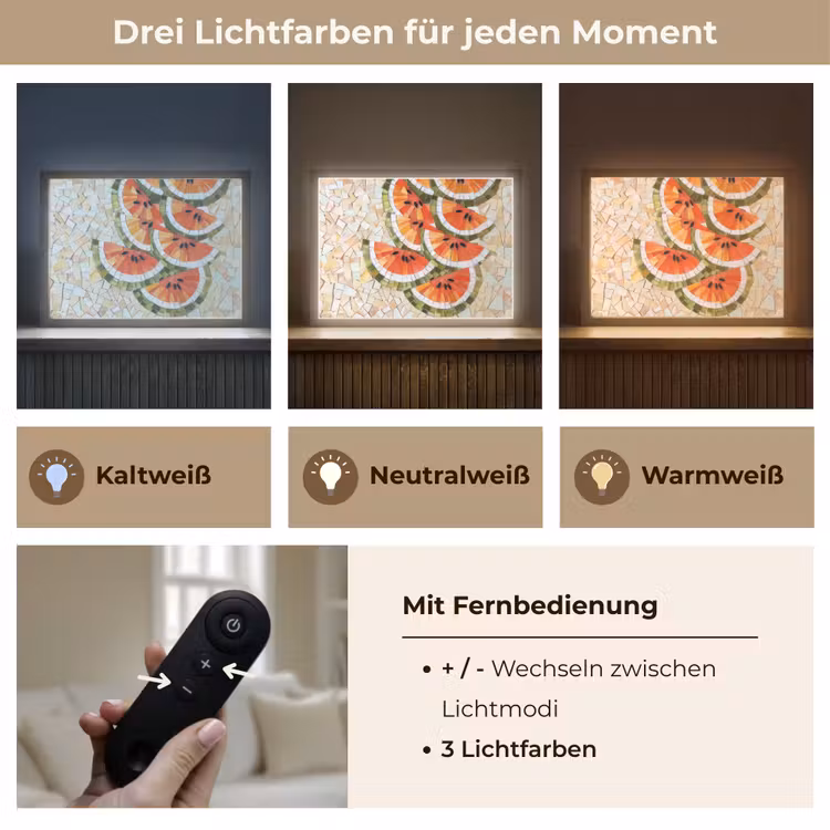 Mozaïek - Watermeloen - Rood - Pitten Light Box met batterij (Wandlamp) middel -USP_lichtkleurDE