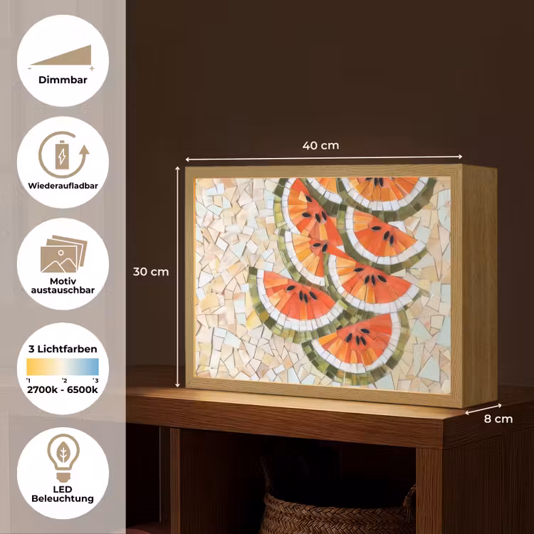 Mozaïek - Watermeloen - Rood - Pitten Light Box met batterij (Wandlamp) middel -USP_websiteoverzichtDE