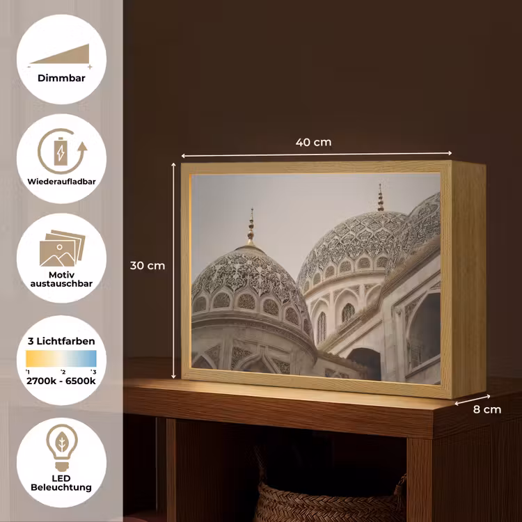 Mozaïekkoepels - Gouden spitsen - Islamitisch Light Box met batterij (Wandlamp) middel -USP_websiteoverzichtDE