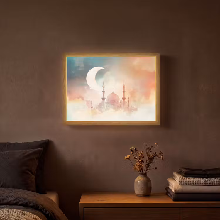 Moskee - Kleurrijke wolken - Arabisch - Ramadan - Islamitische Light Box met batterij (Wandlamp) middel -sfeer4