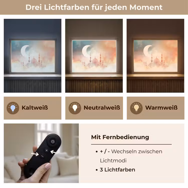 Moskee - Kleurrijke wolken - Arabisch - Ramadan - Islamitische Light Box met batterij (Wandlamp) middel -USP_lichtkleurDE