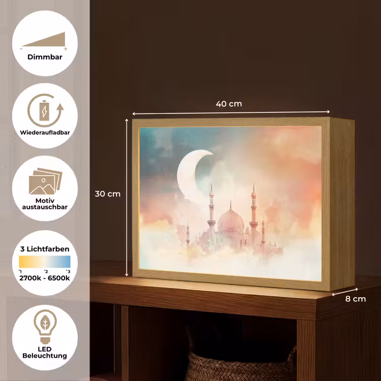 Moskee - Kleurrijke wolken - Arabisch - Ramadan - Islamitische Light Box met batterij (Wandlamp) middel -USP_websiteoverzichtDE