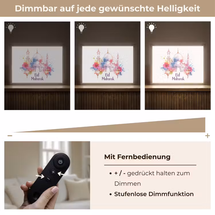Moskee - Eid Mubarak - Suikerfeest - Kleurrijk - Ramadan - Islamitische Light Box met batterij (Wandlamp) middel -USP_dimbaarDE