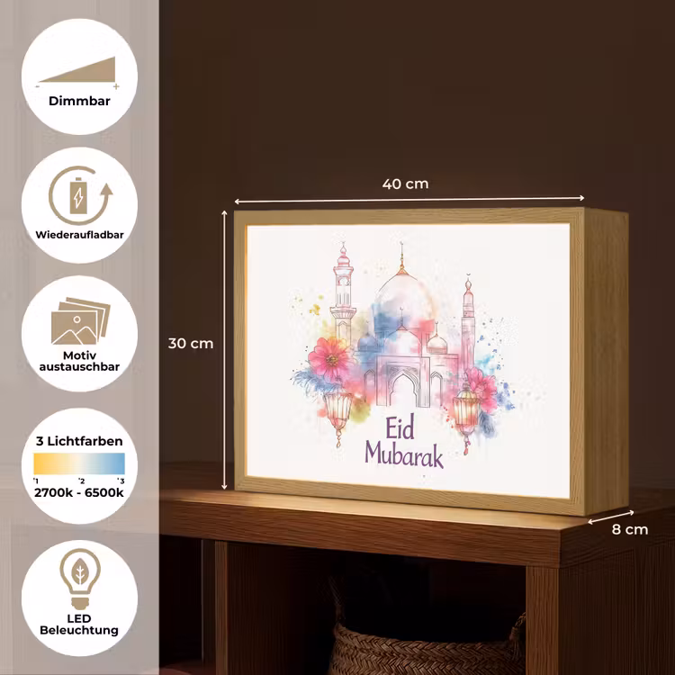 Moskee - Eid Mubarak - Suikerfeest - Kleurrijk - Ramadan - Islamitische Light Box met batterij (Wandlamp) middel -USP_websiteoverzichtDE
